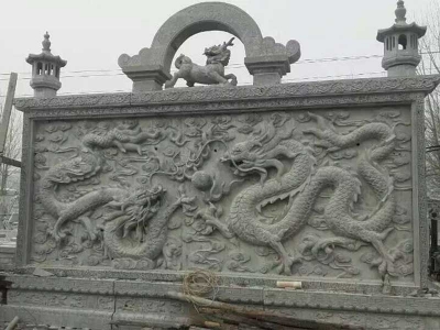 双龙戏珠石雕迎门墙壁画
